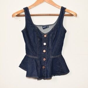 Gap Denim Peplum Button Front Tank Top Blouse Dark Wash XXS Excellent Structured